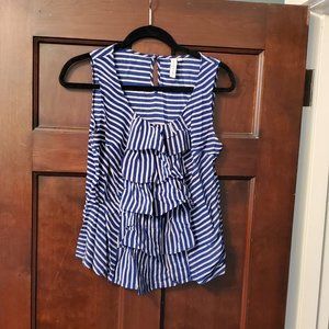 Sine White and Blue stripped top Size 8 100% silk